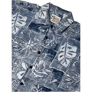 Vintage Thumbs Up Sportswear Hawaiian Shirt Mens L Blue Floral Aloha